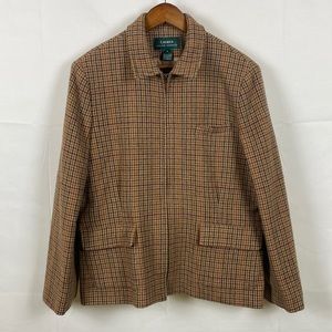 Ralph Lauren Wool Professional Career Business Office Zip Brown Blazer Jacket 16